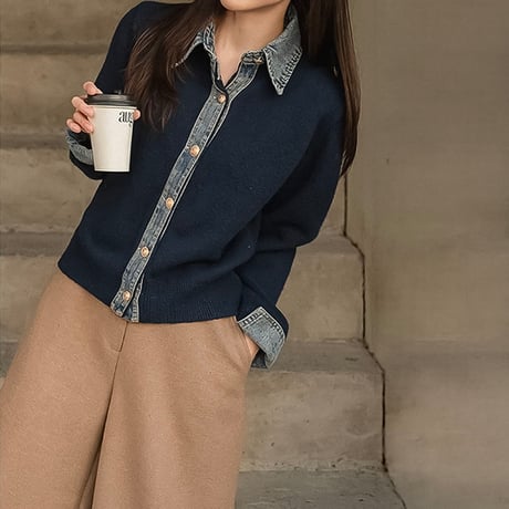 denim docking knit cardigan /2color　NK2110