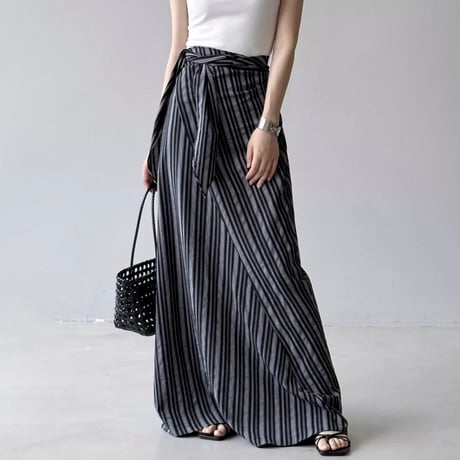 stripe wrap design maxi skirt /2color　NK1832