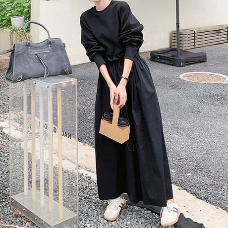 pullover docking flare long dress　NK1944