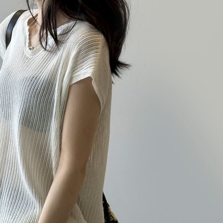 v-neck sheer summer knit /4color　NK1818