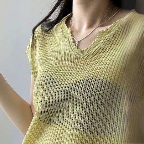 v-neck sheer summer knit /4color　NK1818
