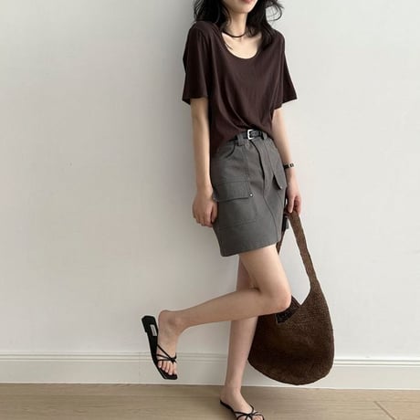 slub cotton u-neck t-shirt /7color　NK1804