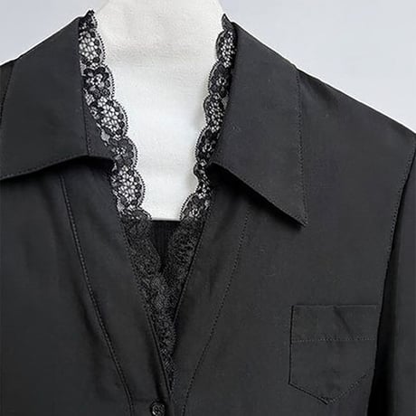 lace trim tencel long shirt /2color　NK2274