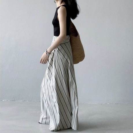 stripe wrap design maxi skirt /2color　NK1832