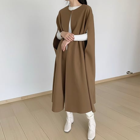 no collar cape slit long coat /3color　NK2124
