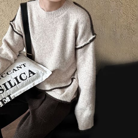 drop shoulder piping knit /4color　NK1696