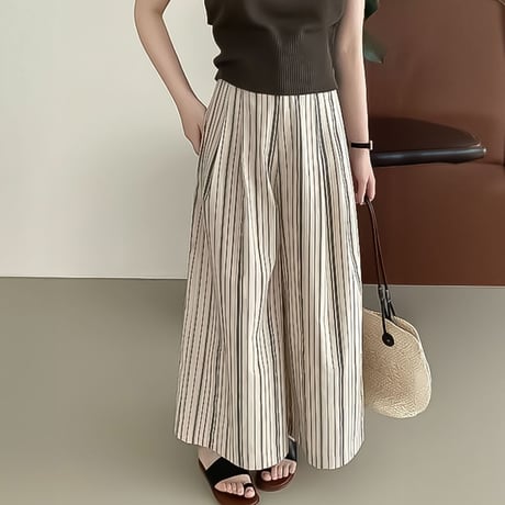 cotton stripe tuck wide pants /2color　NK2275