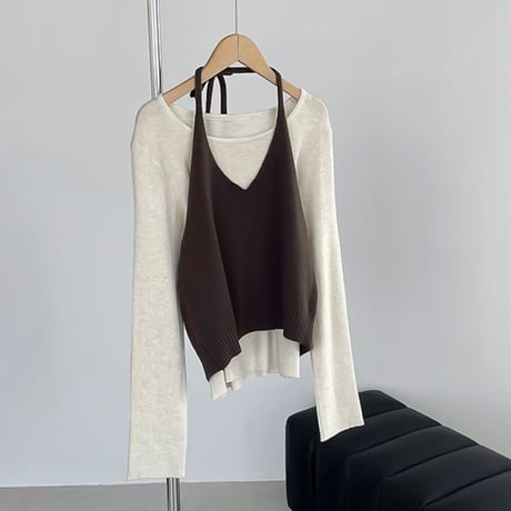halter neck knit vest set /4color　NK1953