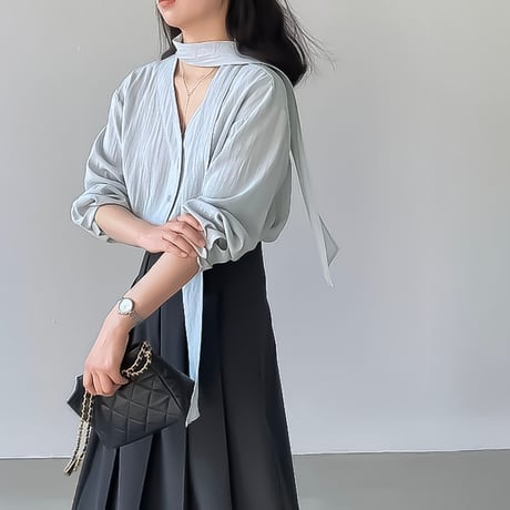 scarf-neck sheer blouse /2color　NK2321