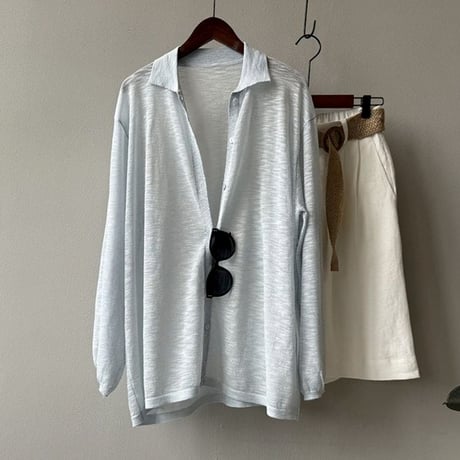 sheer collar long sleeve shirt /4color　NK1803