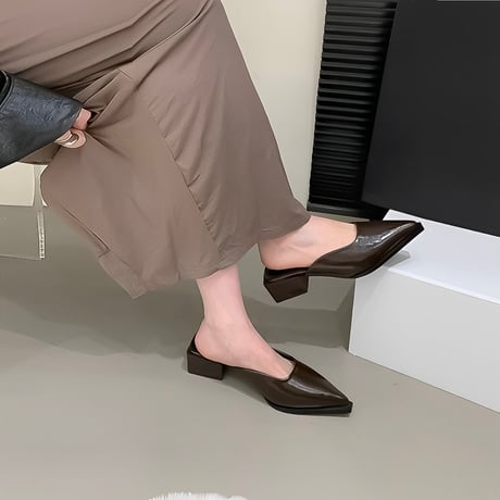 pointed toe block heel mules /3color　NK2174