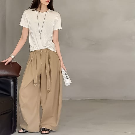 d-ring belt wide tuck pants /2color　NK2185