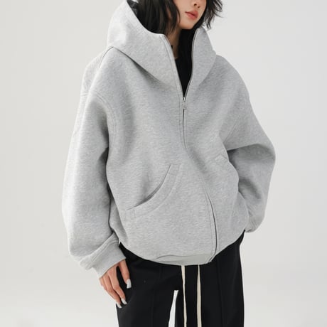 oversized high neck zip hoodie /2color　NK1965