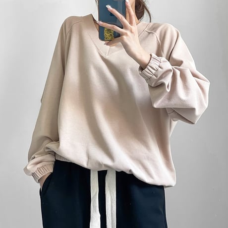 v-neck volume sleeve pullover /2color　NK1975