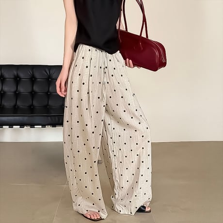 linen tencel dot wide pants　NK2204