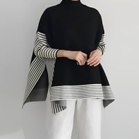 asymmetric border knit poncho　NK2163