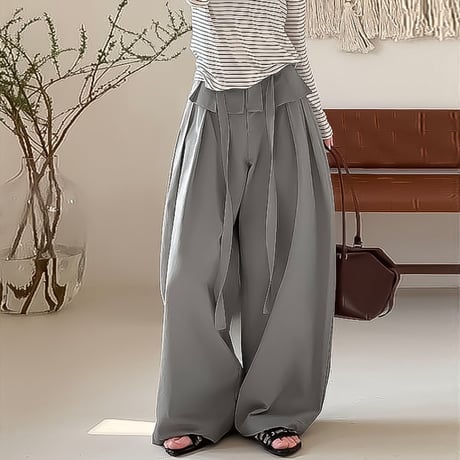 waist frill wide relax pants /4color　NK2188