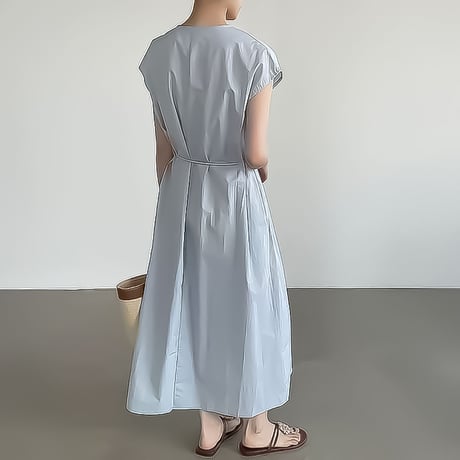v-neck waist-tie maxi dress /3color　NK2380