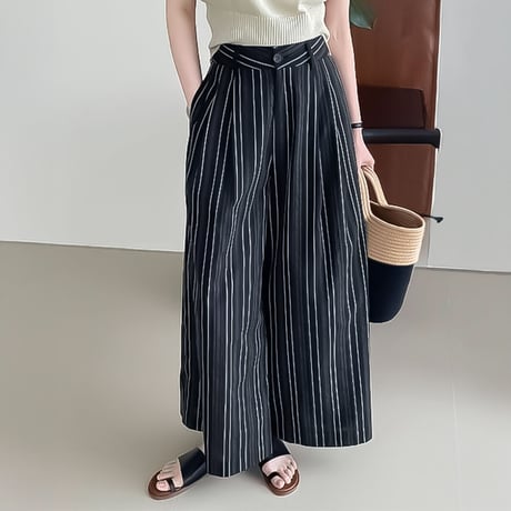 cotton stripe tuck wide pants /2color　NK2275