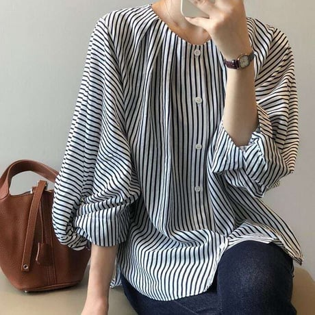 balloon sleeve stripe blouse　NK1071