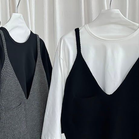 deep v-neck knit camisole vest /3color　NK2178