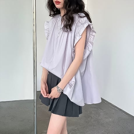 gathered ruffle henley blouse /3coloe　NK2225
