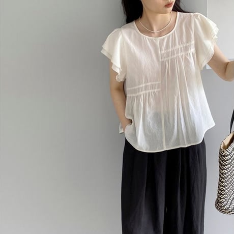 tiered flutter sleeve blouse /2color　NK1842
