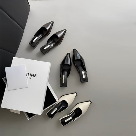 pointed toe block heel mules /3color　NK2174