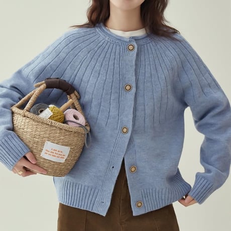 round yoke rib knit cardigan　NK2066