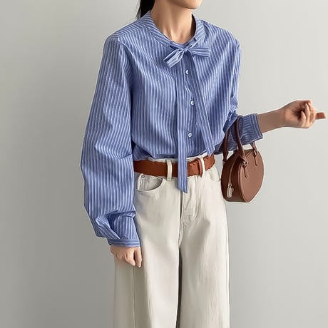 stripe bow tie volume shirt 　NK2299