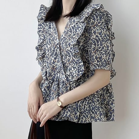 ruffle peplum floral blouse　NK2179