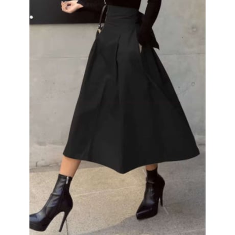 waist ribbon a-line skirt /3color　NK1371