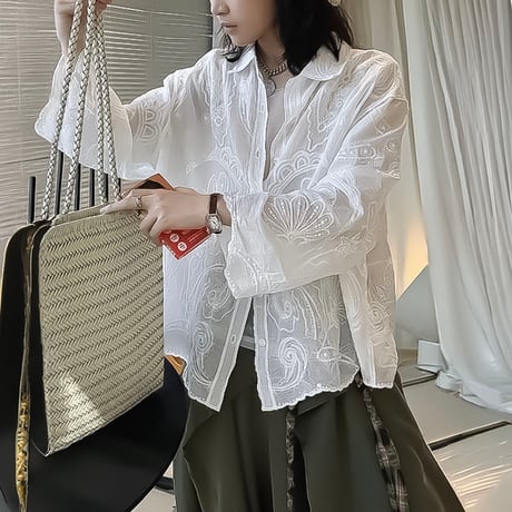 embroidery lace relaxed shirt　NK2239