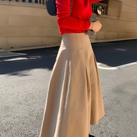 tuck flare long skirt /3color　NK2154