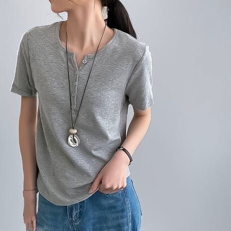 henley neck relaxed tee /5color　NK2247