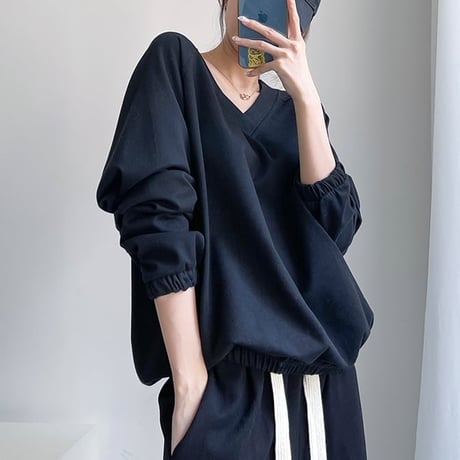v-neck volume sleeve pullover /2color　NK1975