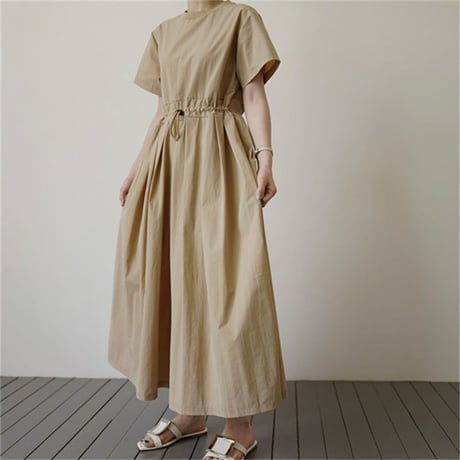 drawstring waist wide jumpsuit /2color　NK1580