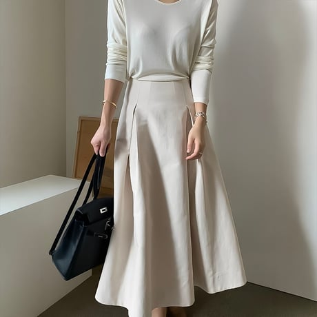 tuck flare long skirt /3color　NK2154
