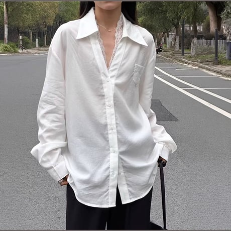 lace trim tencel long shirt /2color　NK2274