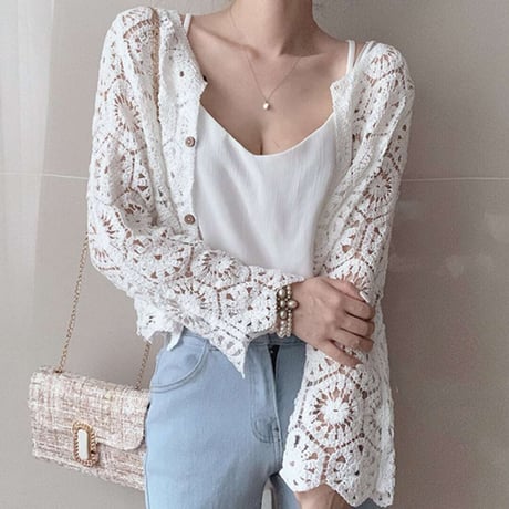 flower design summer knit cardigan /2color　NK1352
