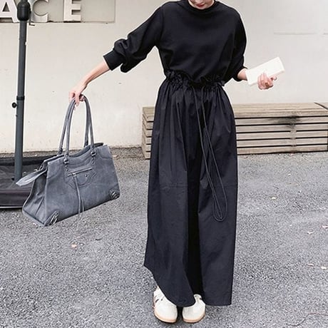 pullover docking flare long dress　NK1944
