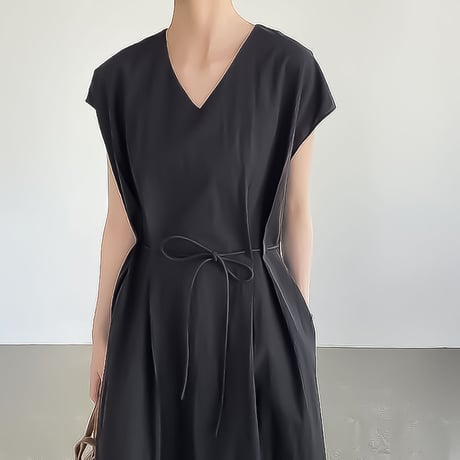 v-neck waist-tie maxi dress /3color　NK2380