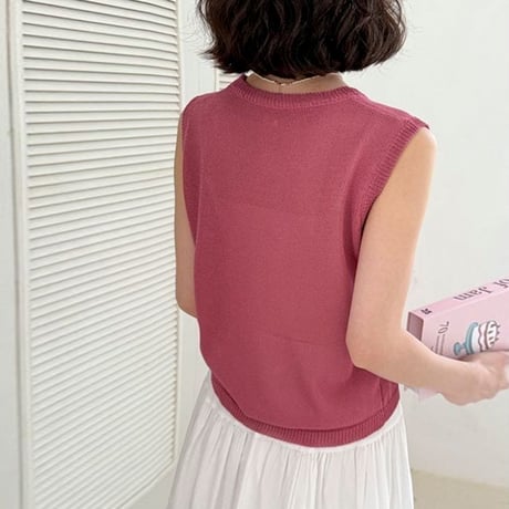 sheer crew neck knit vest /6color　NK1811