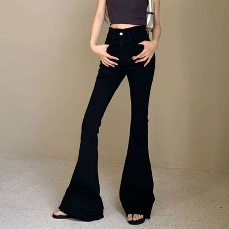 high waist flare fringe denim /2color　NK1393