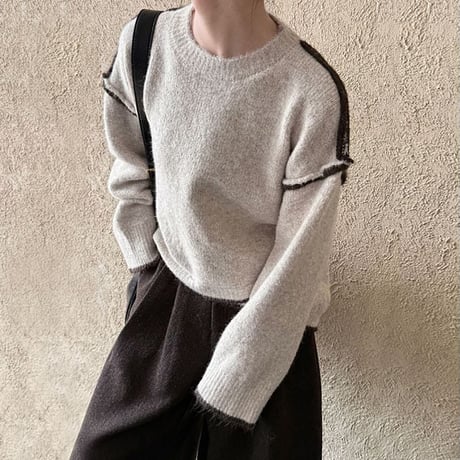 drop shoulder piping knit /4color　NK1696