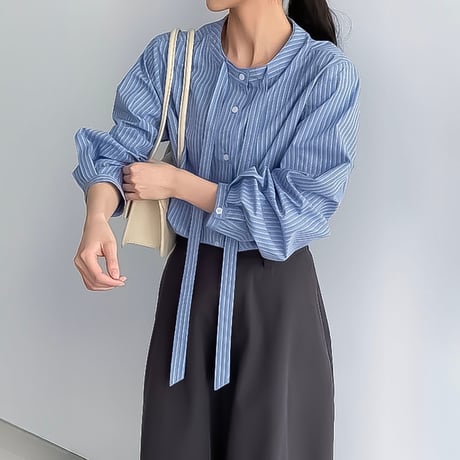 stripe bow tie volume shirt 　NK2299