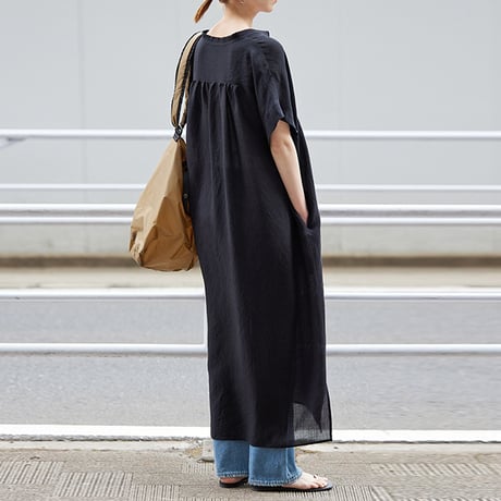 relaxed linen kaftan dress with pockets　NK1786