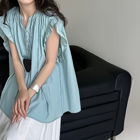 gathered ruffle henley blouse /3coloe　NK2225