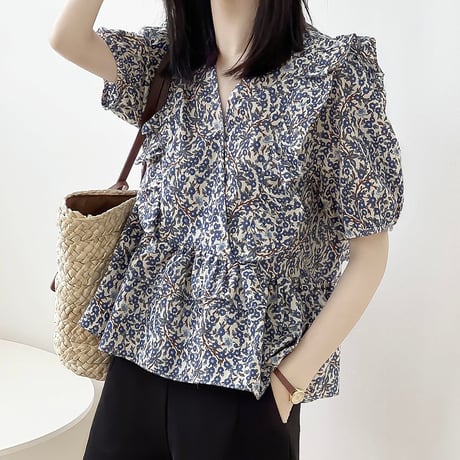 ruffle peplum floral blouse　NK2179