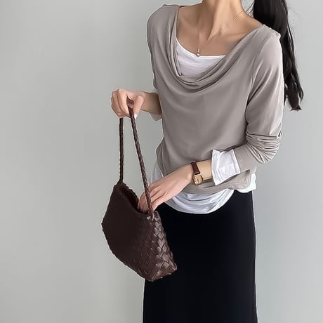 layered look cowl neck top /3color　NK2324